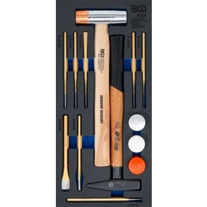 Garniture de servante d'atelier 1/3 : Jeu de marteaux et de burins - 14 pcs.