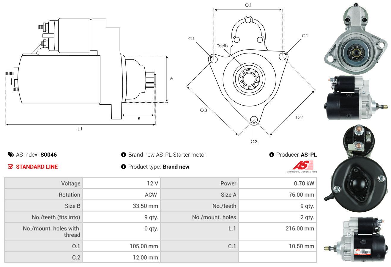 Motorino d'avviamento S0049 AS-PL per VW