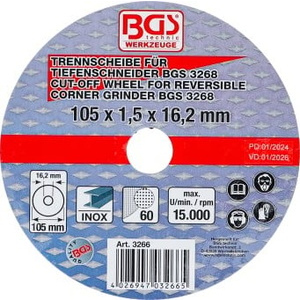Disque à tronçonner pour coupeuse de profondeur BGS - Ø 105 x 1,5 x 16,2 mm