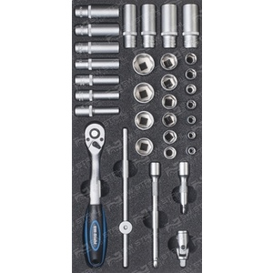 Assortiment pour servante d'atelier, clé à douille 3/8" à cliquet, 33 pcs.