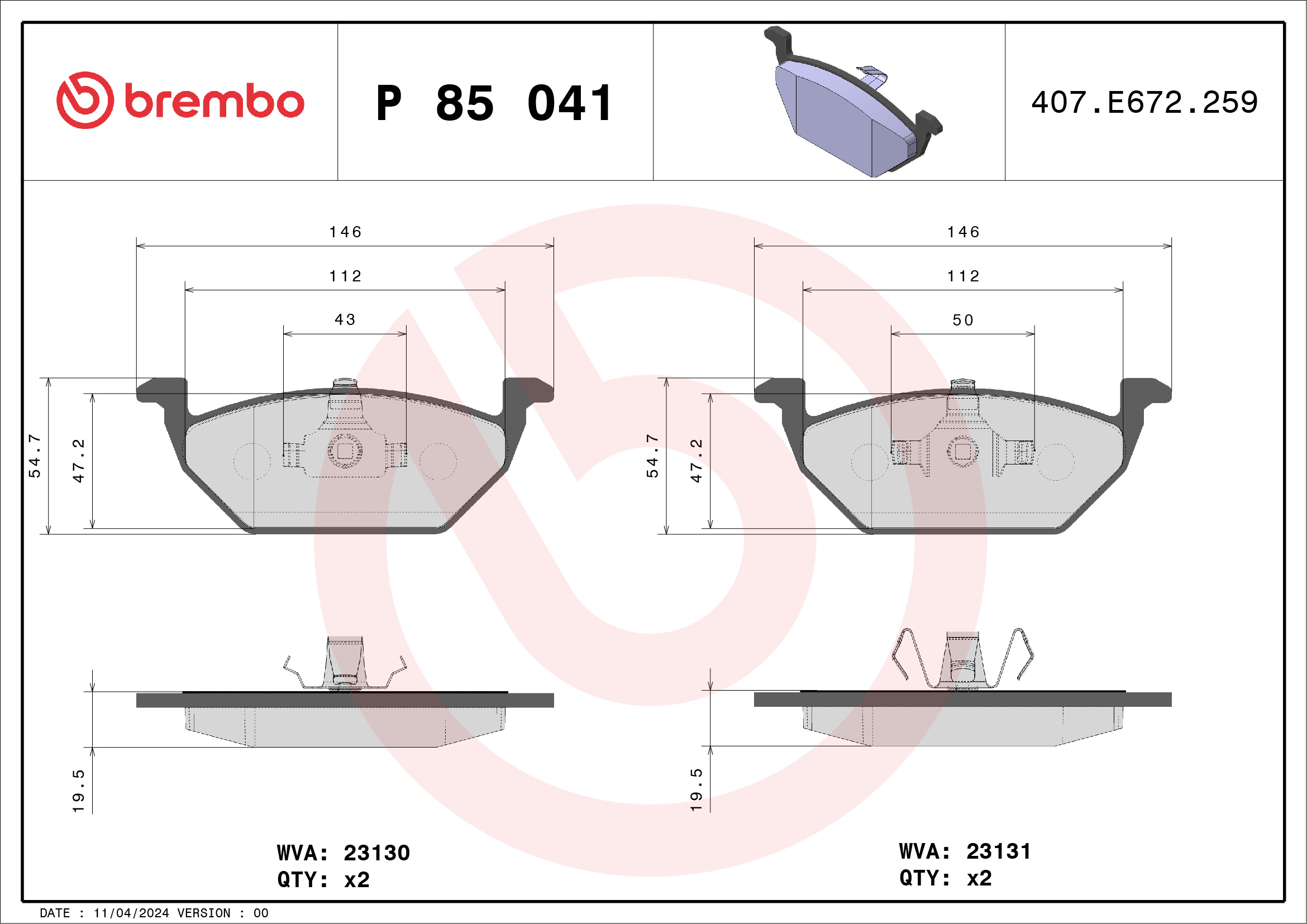 Brembo P 85 022 - Pastiglie Freno Anteriori | Omologate ECE-R90 | Qualità OE Per La Tua Auto
