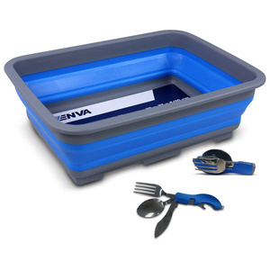 Camping faltbare Spülwanne 37x27x5/10cm + 4x Camping-Besteck