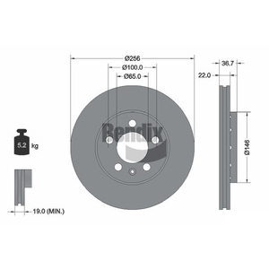 1x disque de frein ventilé avant