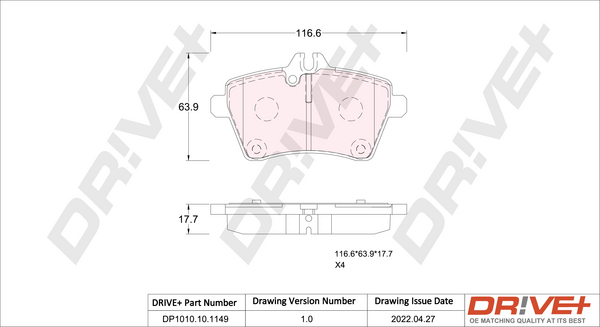 Dr!ve+ DP1010.10.1149 - Kit de plaquettes de frein, frein à disque