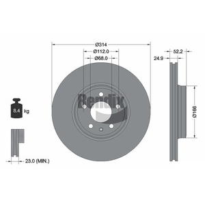 1x disque de frein ventilé avant