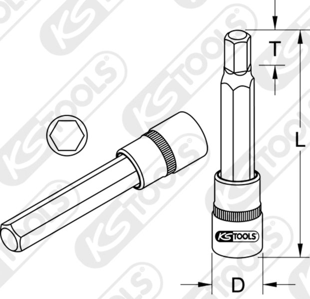 KS TOOLS 918.1655 - douille à embout CHROMEplus 1/2" à six pans creux, longue, 5mm 2