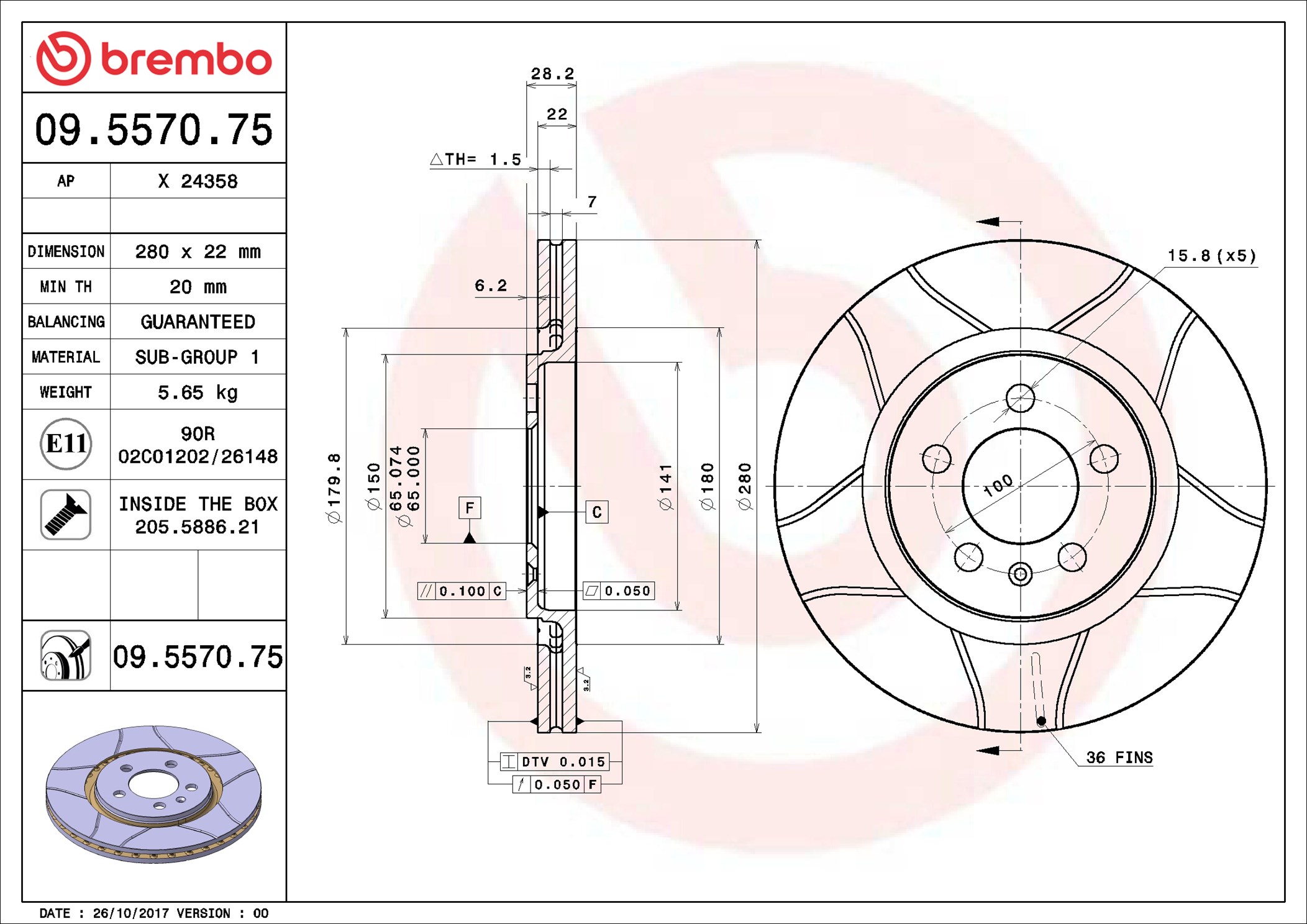 BREMBO 09.5570.75 - Disque de frein