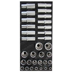 Assortiment pour servante d'atelier, clé à douille 1/2", douze pans, 32 pces