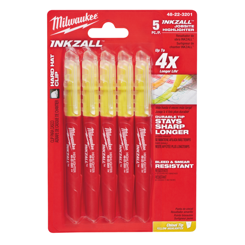 INKZALL™ Text Highlighter Galben (pachet de 5) 1 buc MILWAUKEE MW48223201