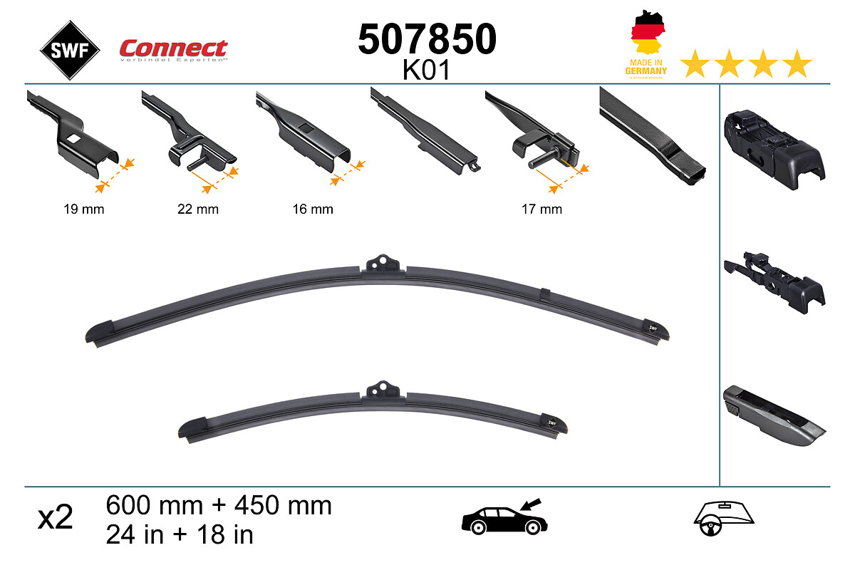 SWF 119313 Spazzole Tergicristallo Anteriori Per Auto, Set Da 550mm E 475mm (22 E 19 Pollici)