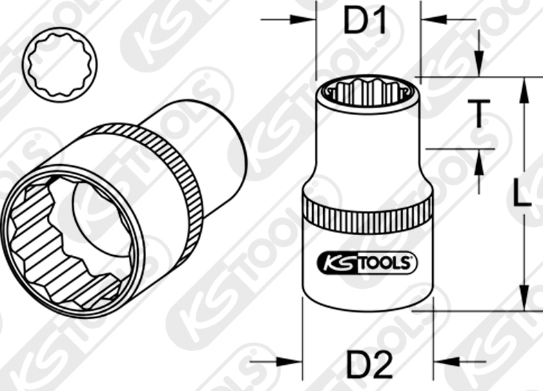 KS TOOLS 911.3998 - 3/8" 12 Point socket, 24mm 2