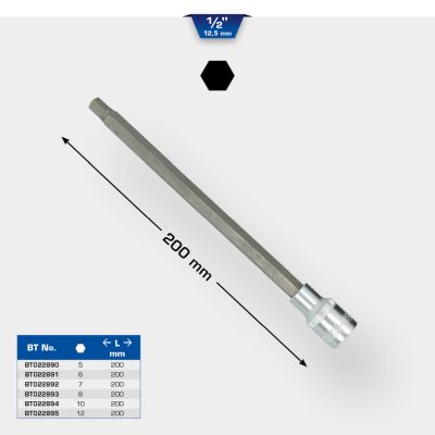 Brilliant Tools BT022894 - 1/2" hexagonal bit socket, 200 mm long, 10 mm