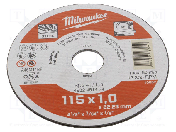 Roata de taiere pentru metal WSCS41/ 115 x 1 mm MILWAUKEE MW4932451474
